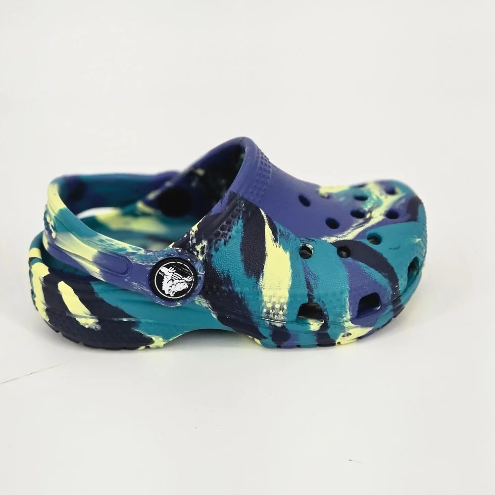 Crocs Classic Marbled Clog Blue Calcite Yellow Citron Comfort Shoes Toddler 7